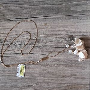 INC Beige Flower Lariat Necklace